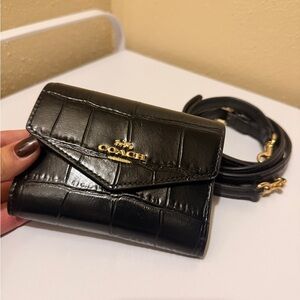Coach Black Croc-Embossed Leather Wallet